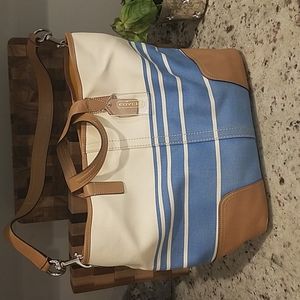 Coach blue and cream over the should bag